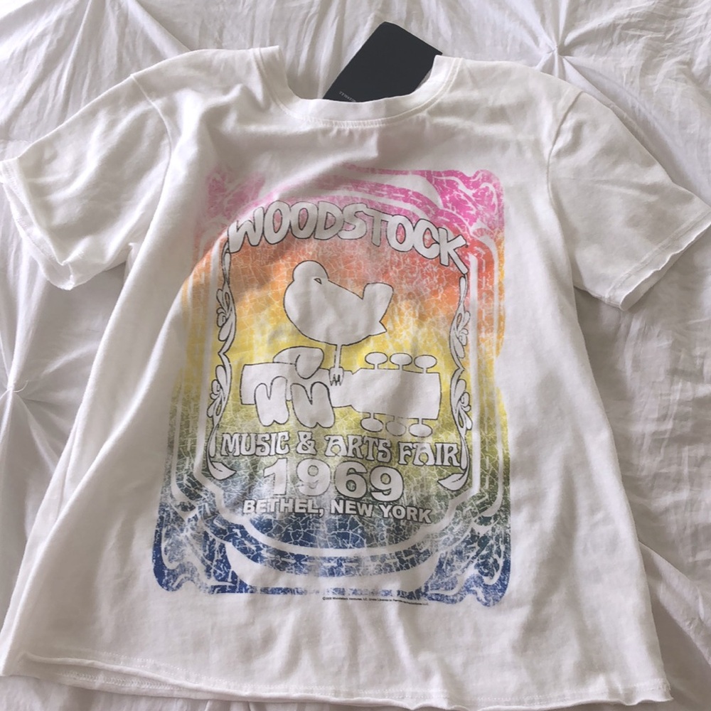 Brandy Melville Cropped White Woodstock Shirt